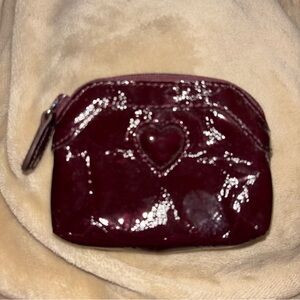 Brighton Vintage Heart-Embellished Burgundy Coin Purse